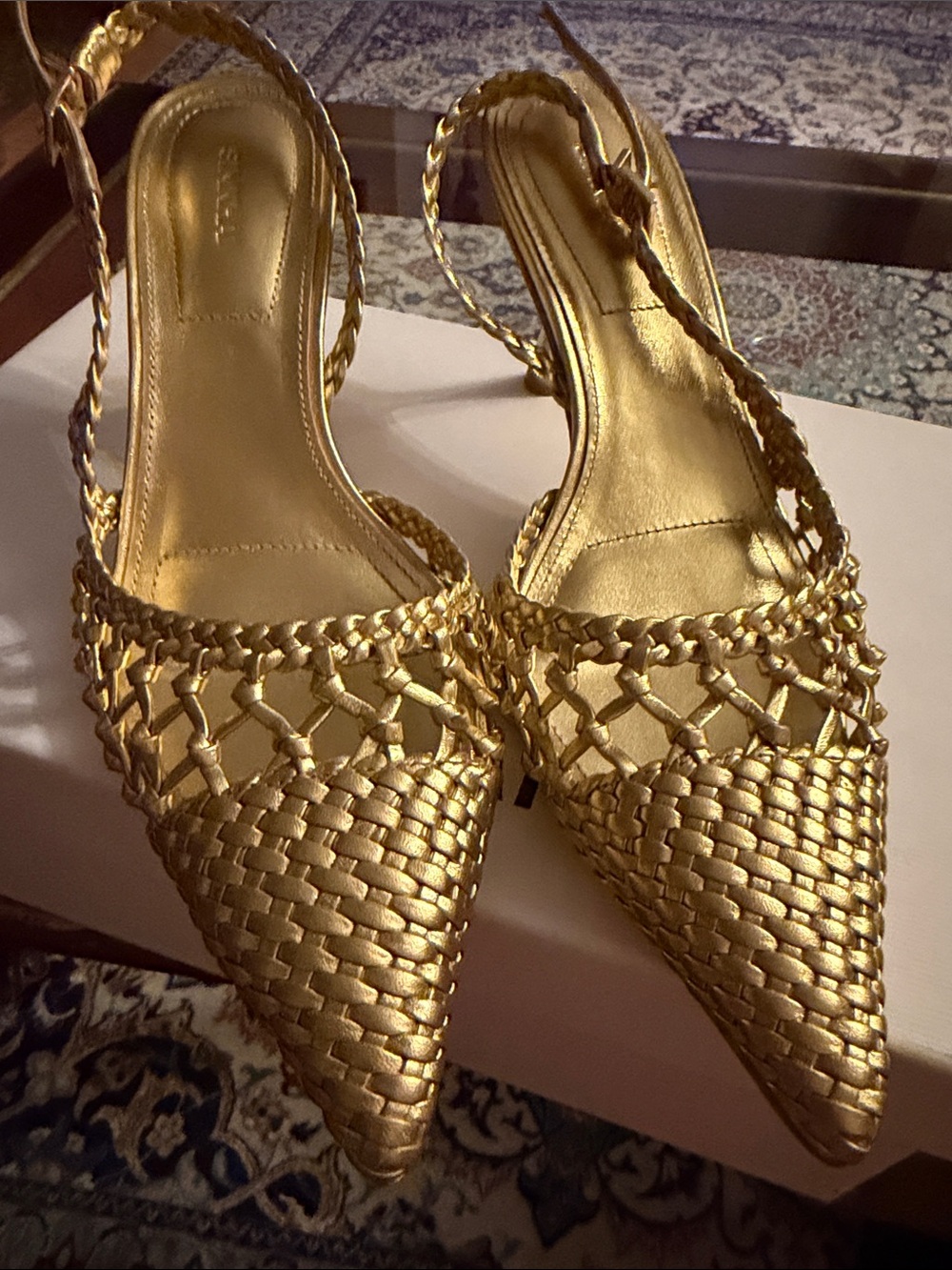 Braided Metallic Slingback Pointed Flats - Women